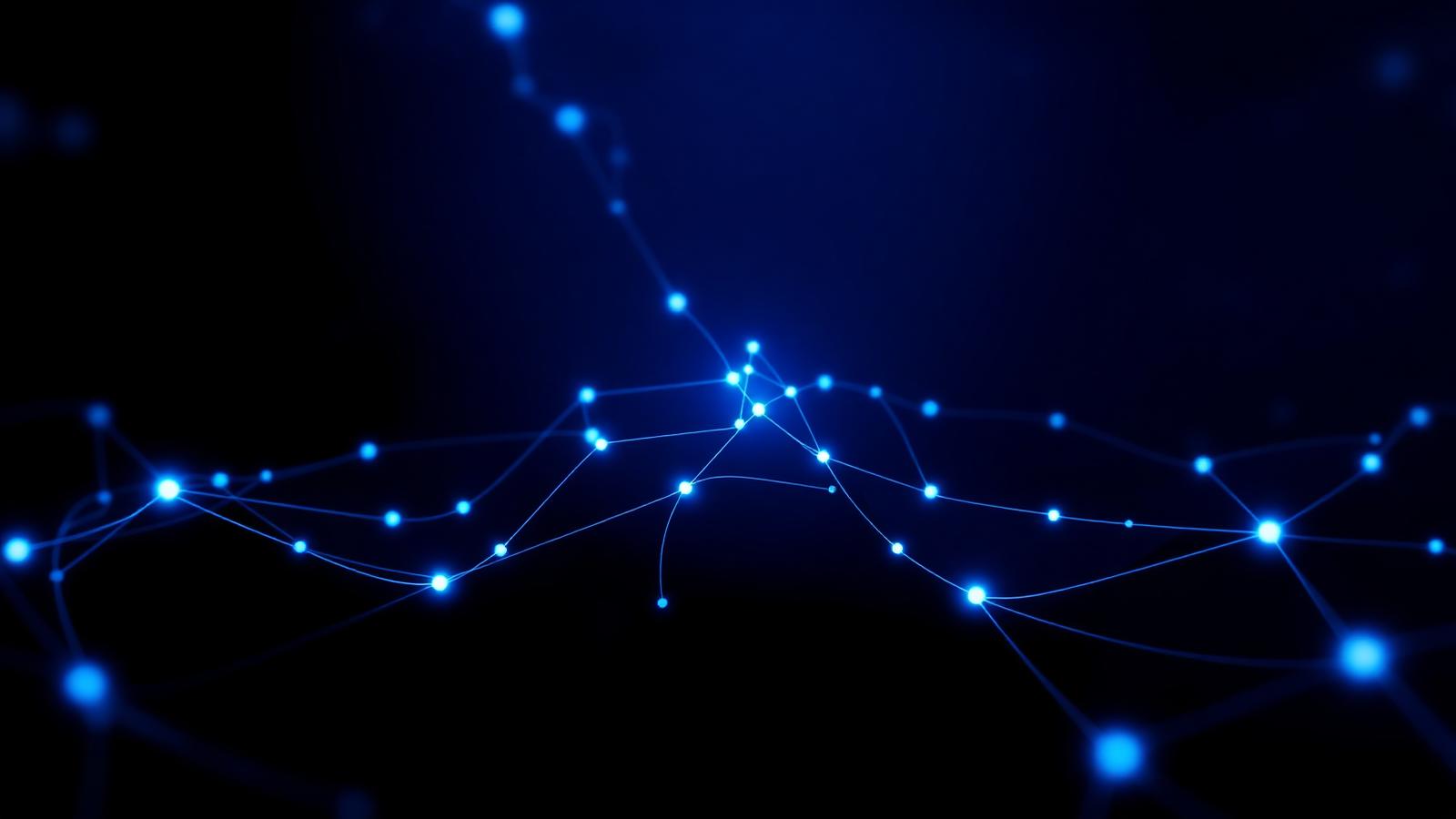 Abstract visualisation of connected blue network nodes on a dark navy background